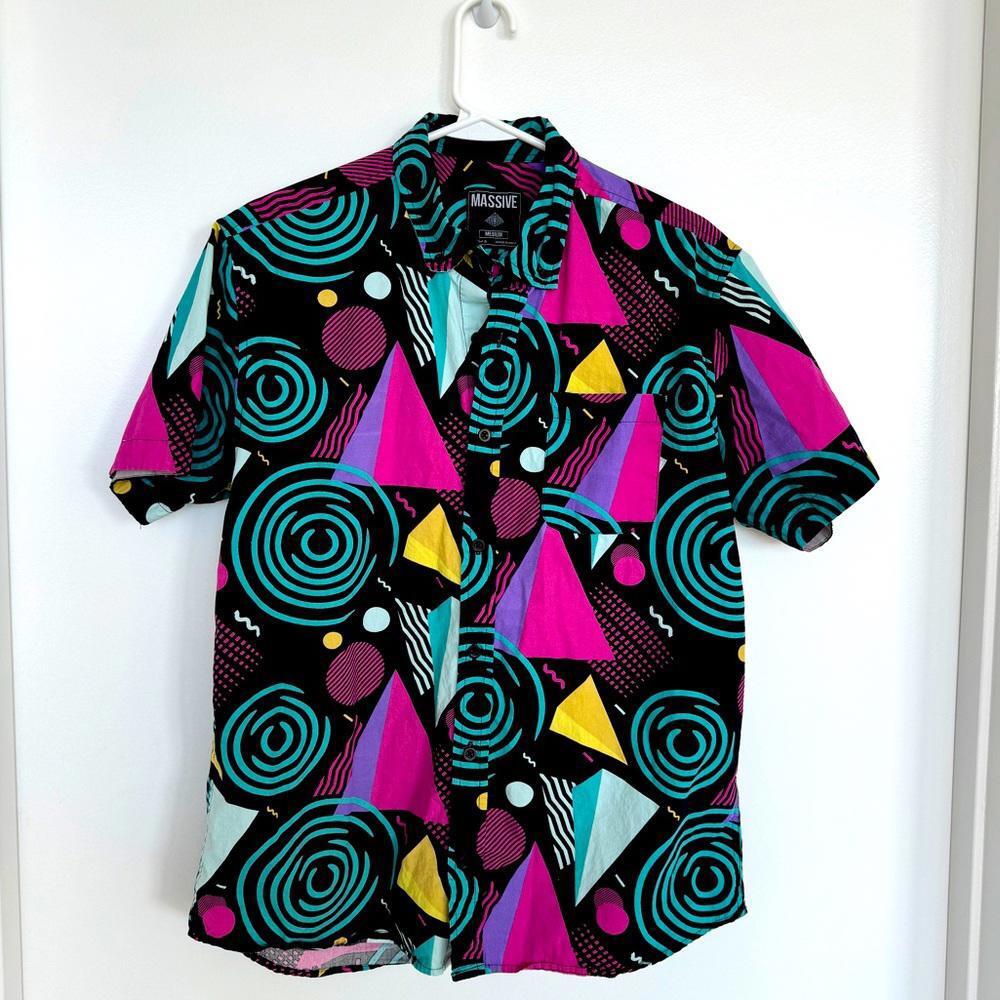 Massive 90's Retro Vintage Geometric Button Down Short Sleeve Size Medium